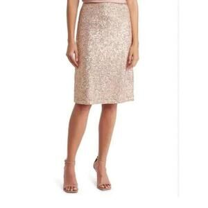 NWT Adrianna Papell Rose Gold sequin Pencil Skirt size XS